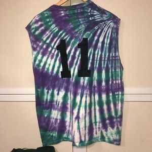 #1084 Vintage sleeveless tie dye sport shirt number 11 on the back Lg